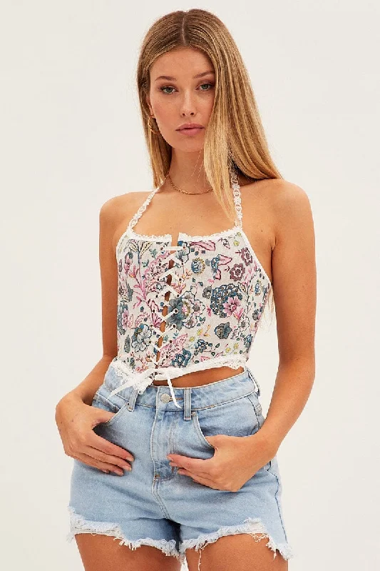 White Floral Corset Top